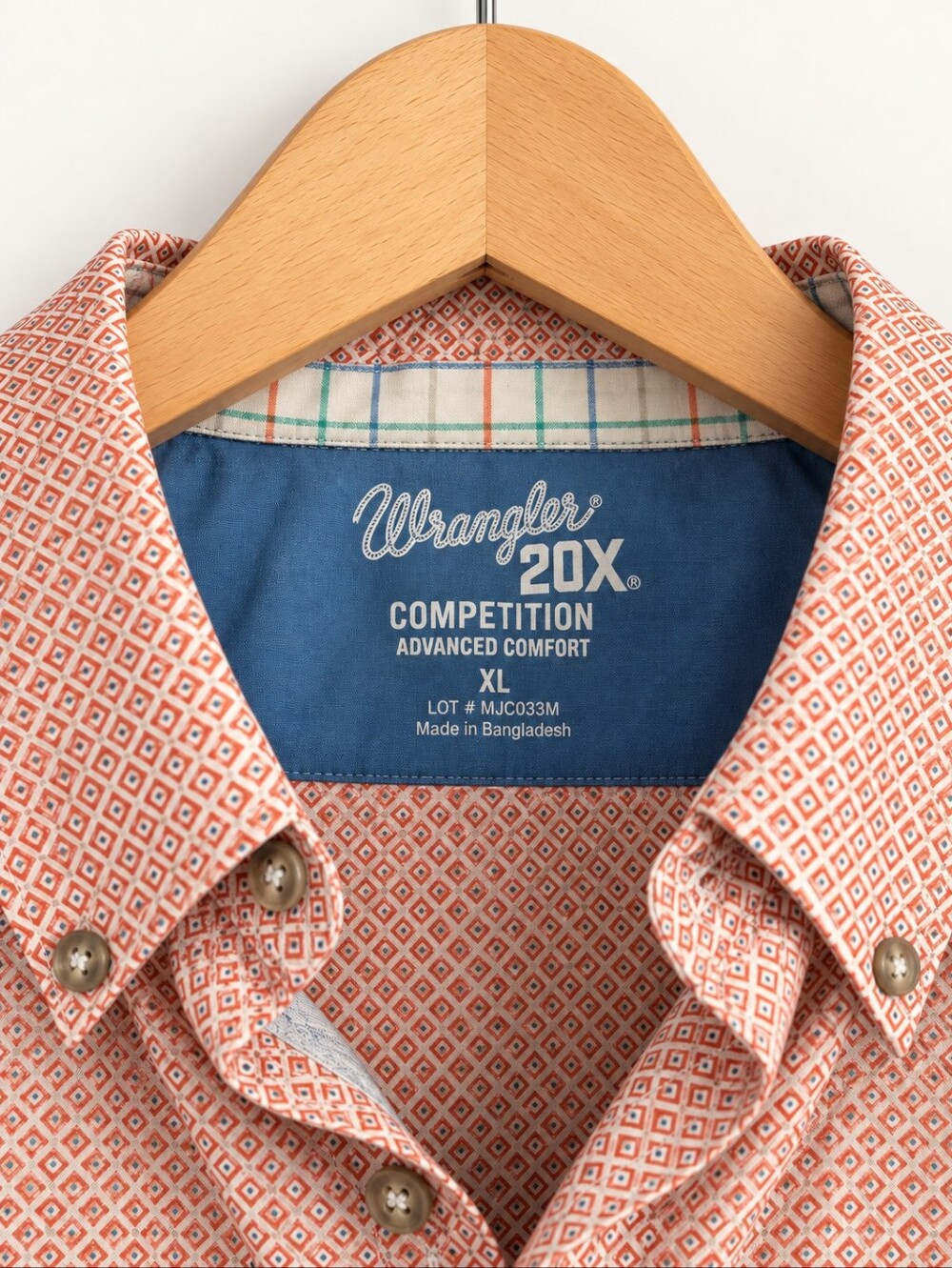 Wrangler 20X Competition Men’s XL Western Shirt Orange Geometric Long Sleeve
